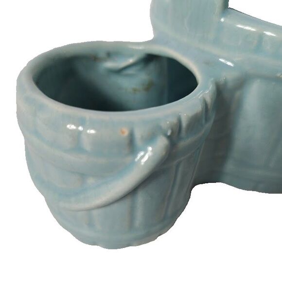 Vintage Planter Wringer Wash Tub and Bucket Ceramic Greenish Blue 6.5 X 4 Inch - Picture 2 of 8